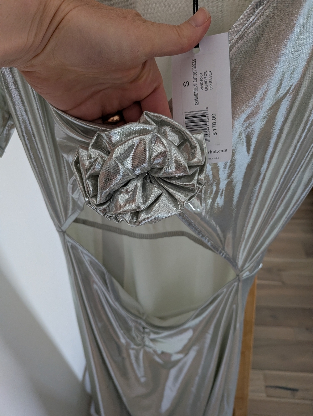 WeWoreWhat Silver Asymmetrical Cutout Midi Dress Size S NWT - Picture 5 of 7